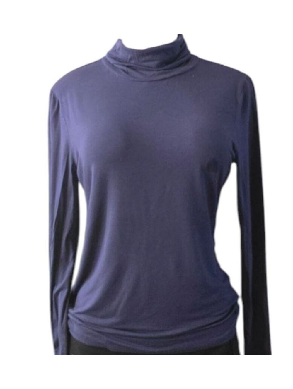 Navy Blue Modal Turtleneck Long Sleeve Stretch Layering French Girl Top Large
